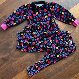 Vintage rainbow floral velvet Set sz large (4-5) Peter Pan button dress & pants
